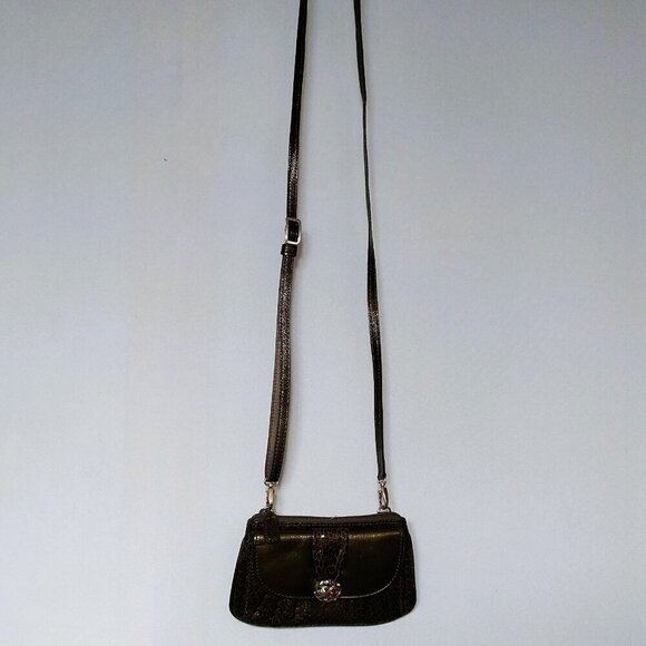 Brighton Crossbody Snakeskin Embossed Purse Bag Green Multi Color Jewels Leather - Picture 2 of 8